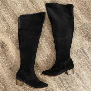 Ted & Muffy navy suede over the knee pointed toe boots
